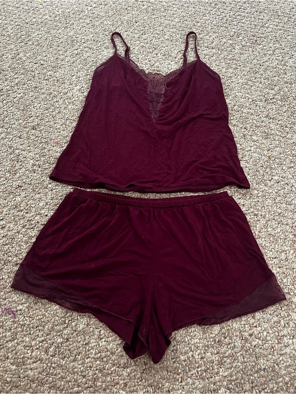 Victoria's Secret Deep Wine Lace-Trim Cami & Shorts Sleep Set